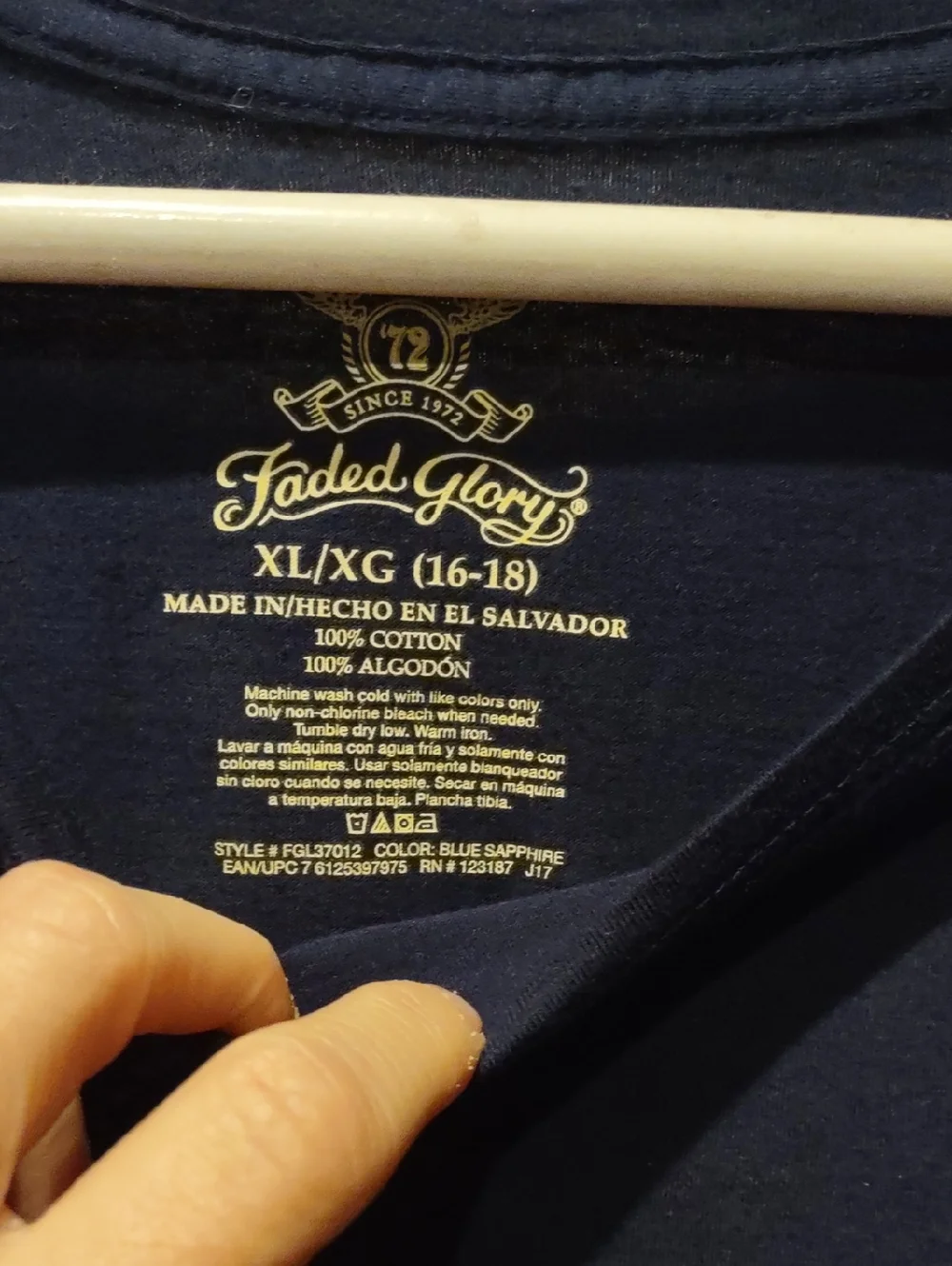 Faded Glory Navy Long Sleeve Crewneck Shirt, Soft XL New